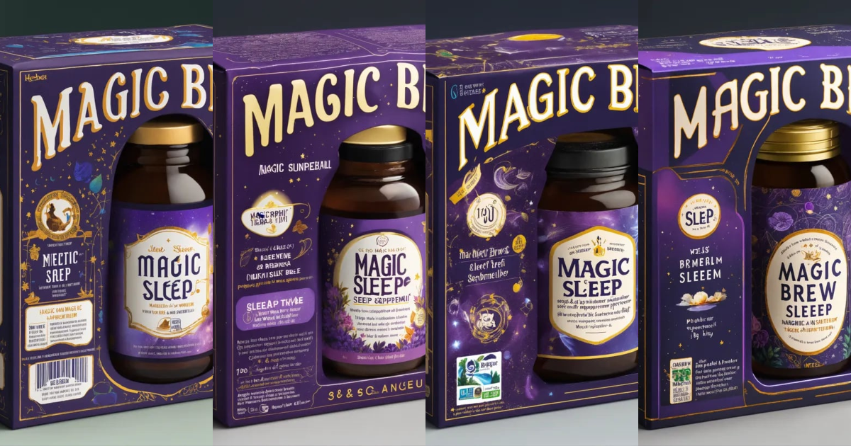 Lexica - Packaging for magic brew sleep supplement, magic and sleep details