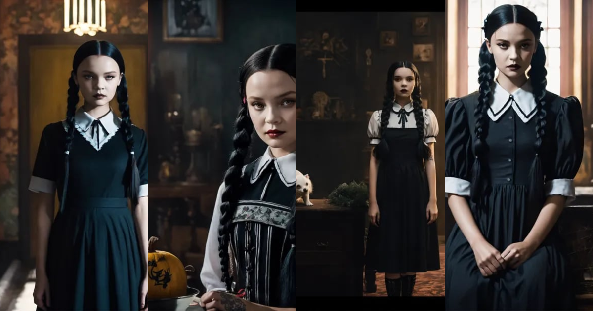 Lexica - Wednesday Addams from the series, black hair braided in two ...