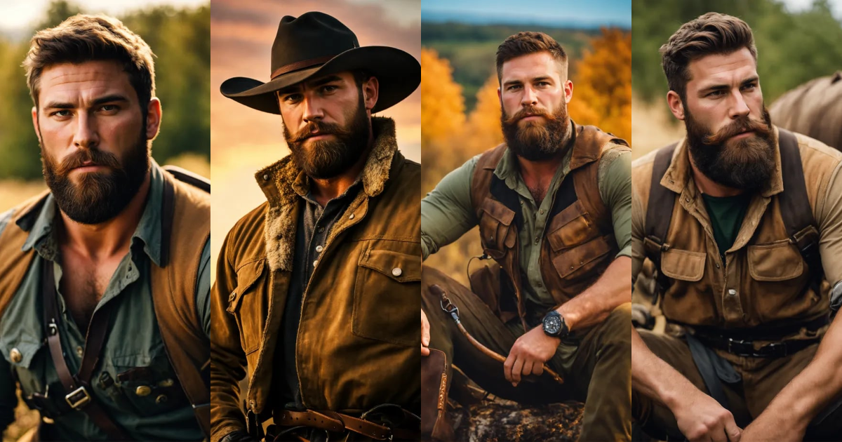Lexica - Handsome masculine country man, bearded hunter. He is brawny ...
