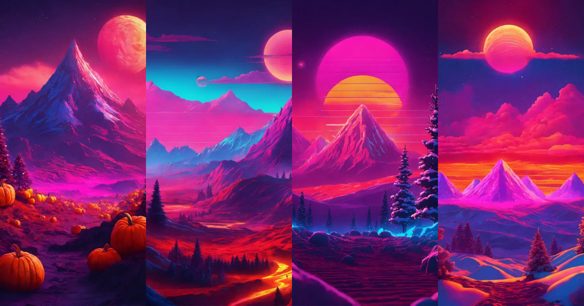 Lexica - Synthwave style snowy lava hills futuristic Christmas trees ...