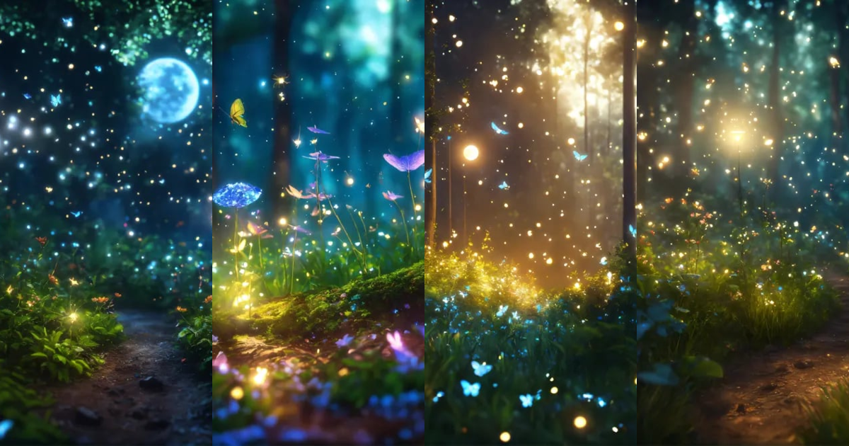 Lexica - A beautiful lush magic mana forest, night sky with dazzling ...