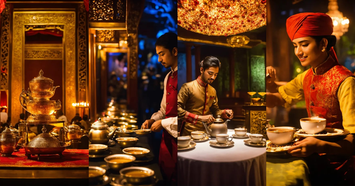 Lexica - Skilled servers pour Chai tea in a theatrical manner, offering ...
