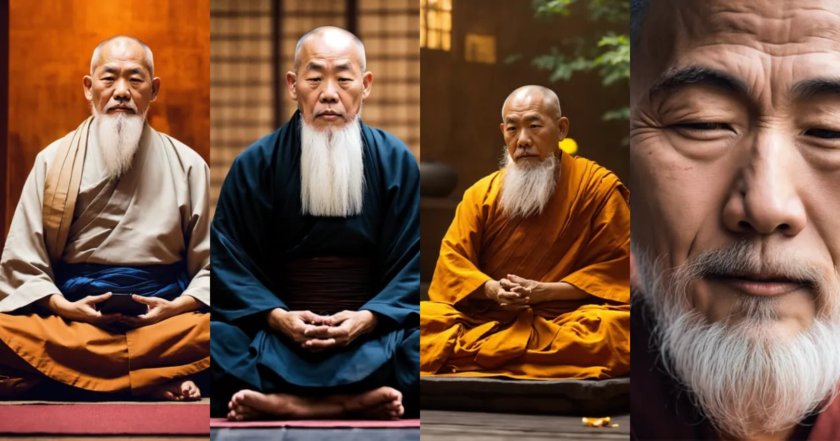 Lexica - Wise zen monk with white beard sitting in meditation