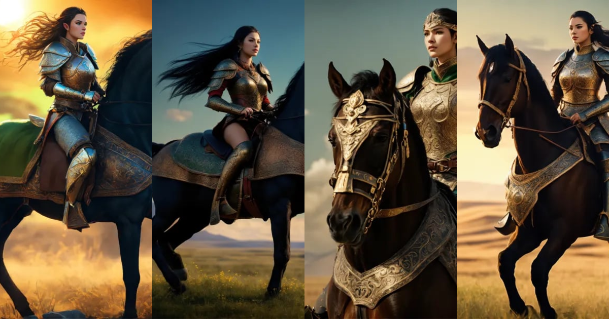 Lexica - Tamerlane female elf armored warrior in medieval style, riding ...