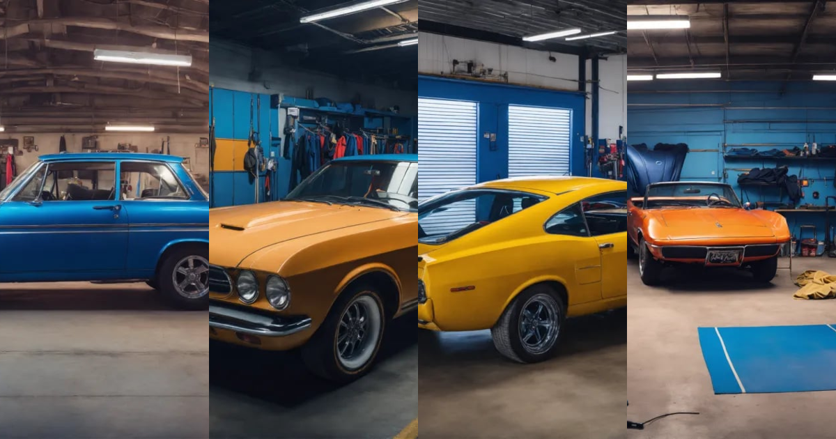 Lexica Fashion swimwear shooting in a commercial auto repair garage