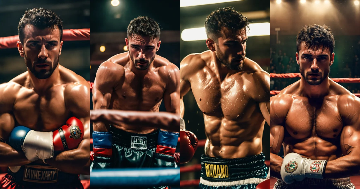 Lexica - A sweaty, muscular and passionate Italian man in a boxing ring.