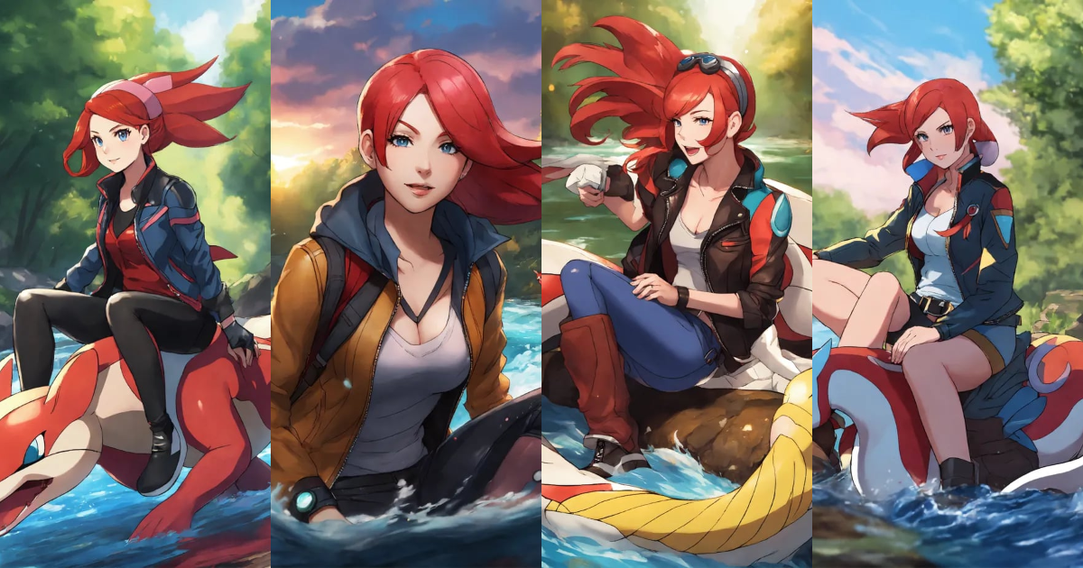 Lexica - Female redhead pokemon trainer in leather jacket riding ...