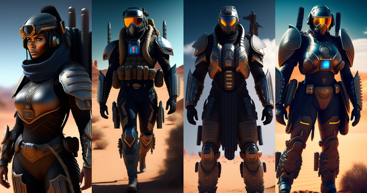 Lexica - A cybernetic warrior in a desert, extremely detailed ...