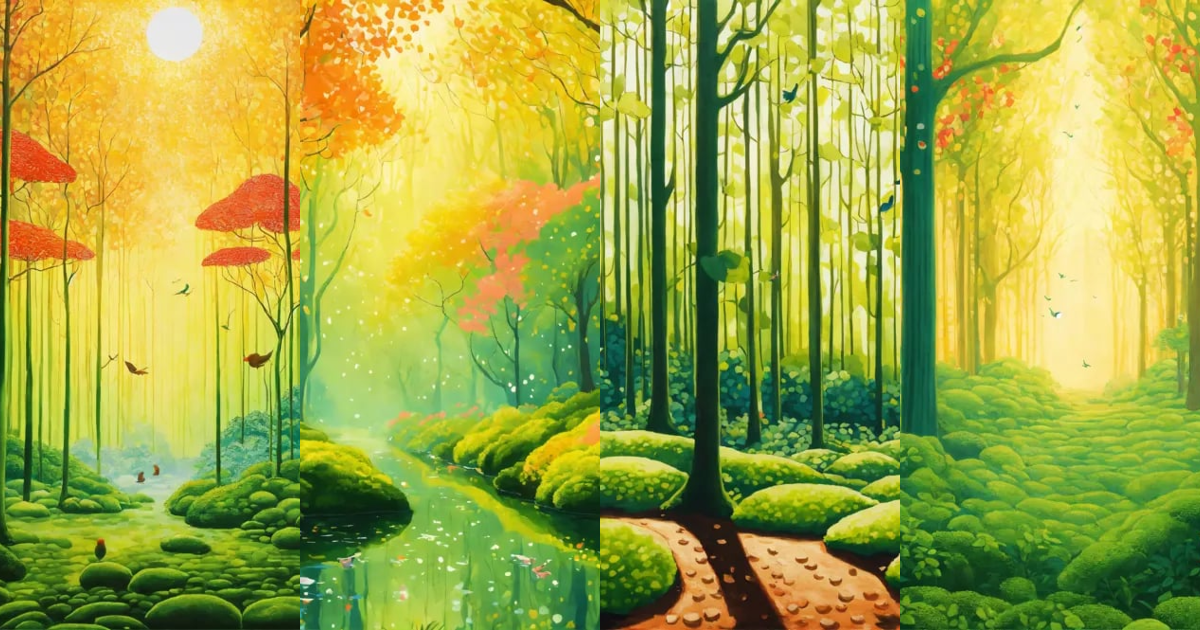 Lexica - A tranquil forest landscape with gentle rays of sunlight ...