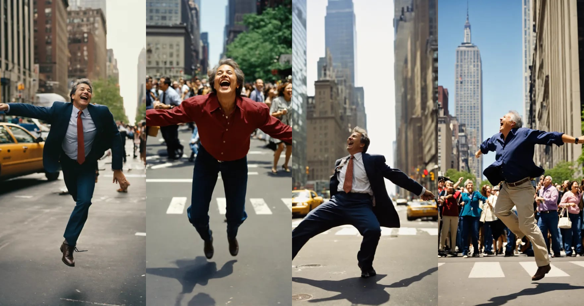 Lexica - A middle-aged person falling, crowd, new york city street ...