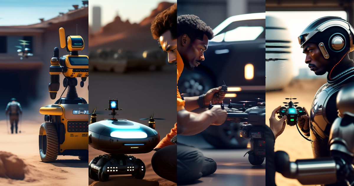 Lexica - Android mechanic man with a robotic drone in a sci-fi movie