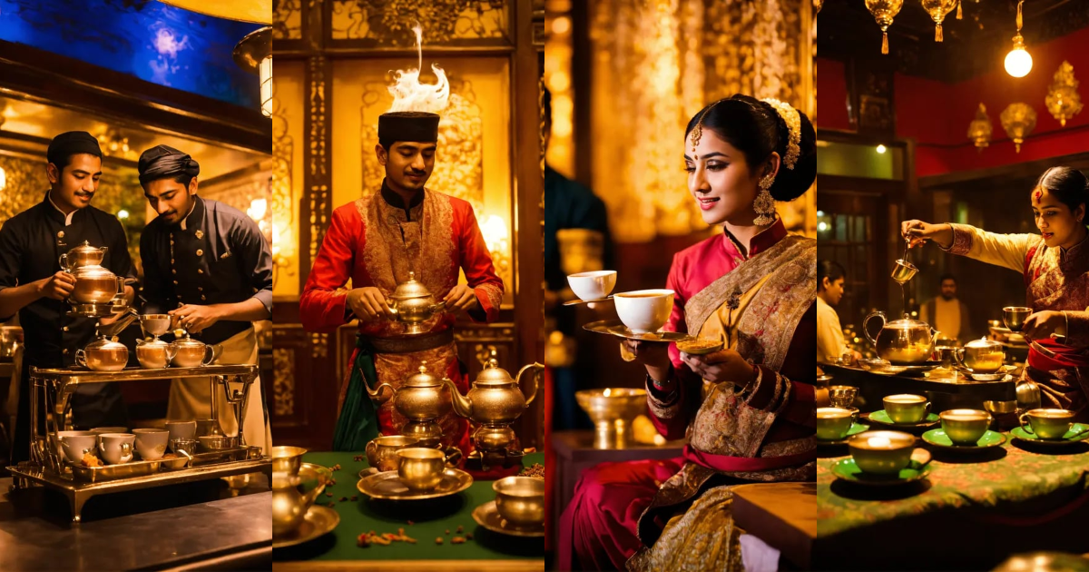 Lexica - Skilled servers pour Chai tea from one cup to another in a ...
