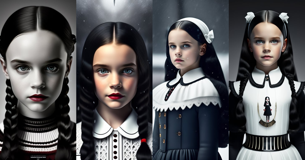 Lexica - Wednesday Addams junior 2022 in russian winter white and black ...