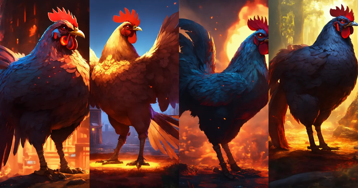 Lexica - A giant chicken the size of a person with red glowing eyes in ...