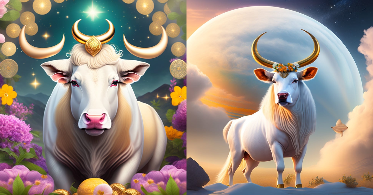 Lexica - Jupiter in Taurus, show a happy giant white bull surrounded ...