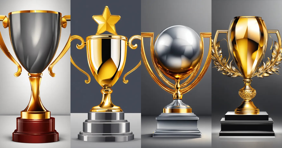 Lexica - 3d vector art glossy trophy design on a gray background