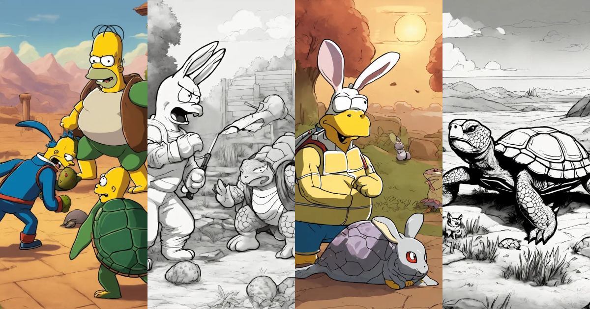 Lexica - Fight of a turtle against a rabbit, as if they were human, but ...