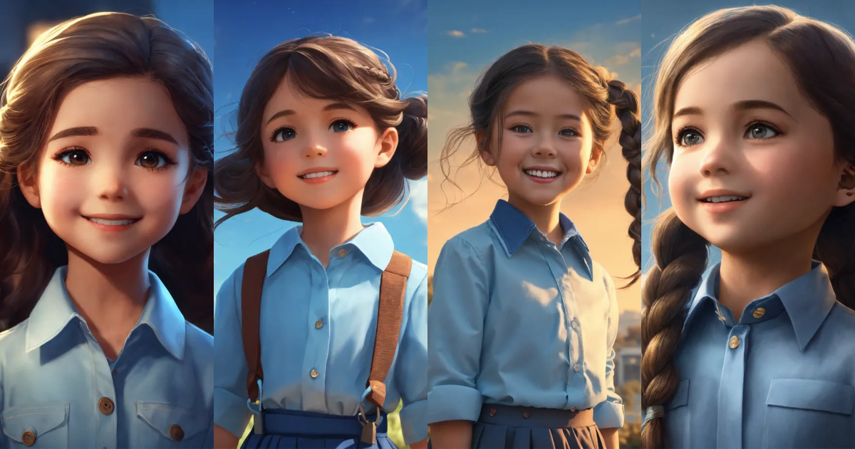 Lexica - A cute, smiling five-year-old girl with a light blue button ...