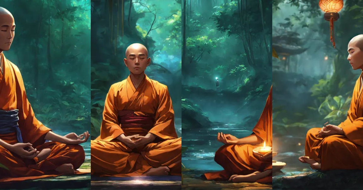 Lexica - Buddhist monk meditating in a jungle during the night ...