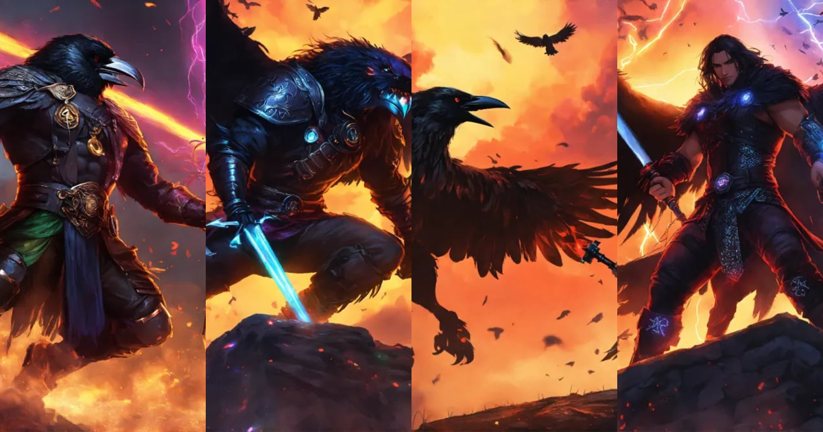 Lexica - Giant the crow god vs dark preditor rainbow lighting