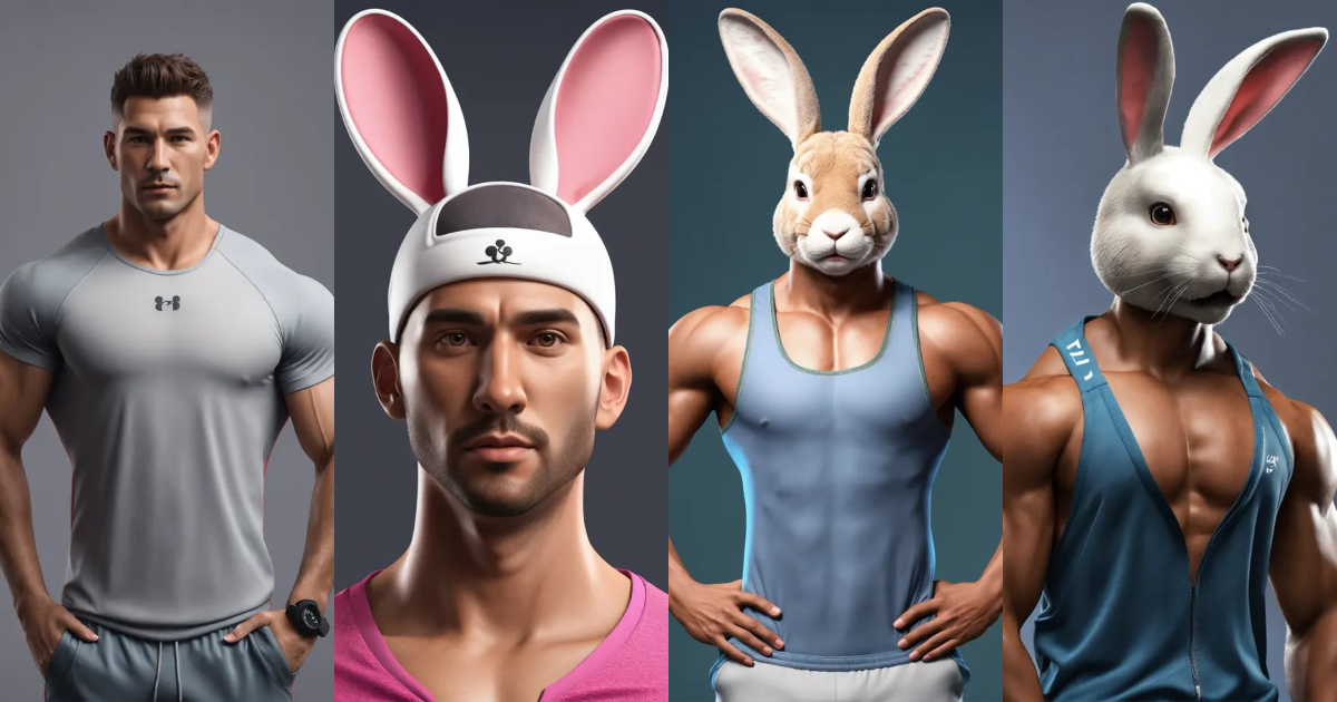 Lexica - A rabbit head man, with fitness wear, front view, fitness wear ...