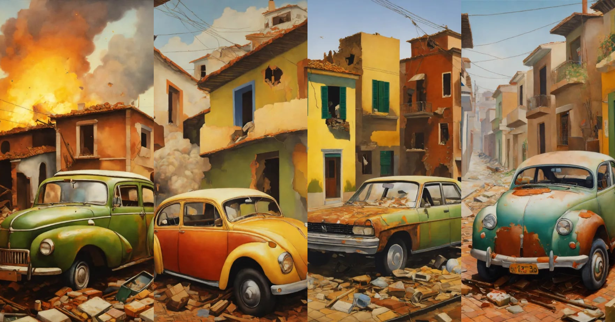 Lexica - Car bomb, explosion inside the car, urban landscape, Fernando ...