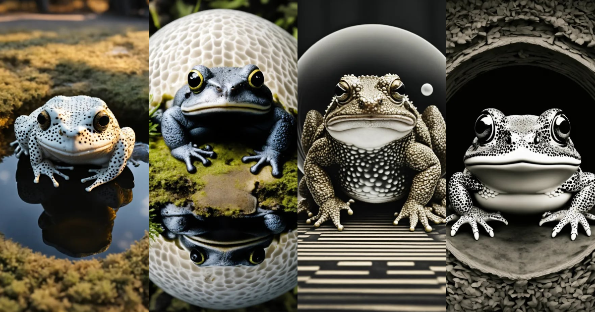 Lexica - A toad made out of a 3d black and white optical illusion, ying ...