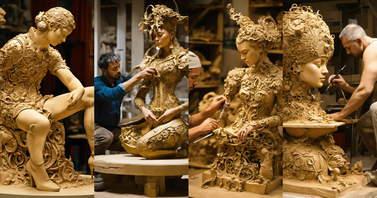 Lexica - Sculptor creating a sculpture, surreal style, elaborate finishing.