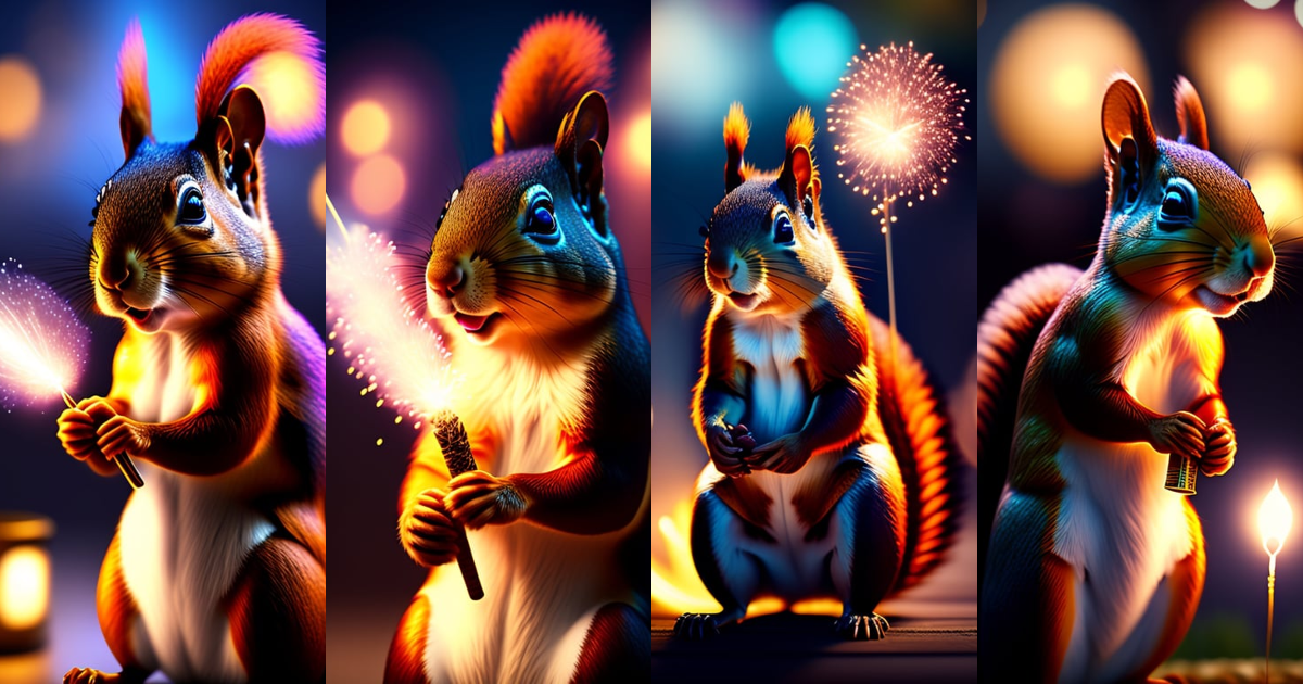 Lexica - Squirrel, holding fireworks, royal outfit, at night, 8k ...