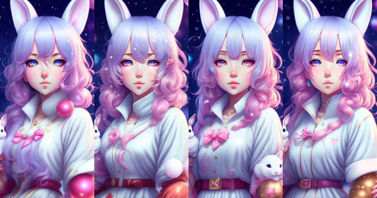 Lexica - Anime,wallpaper like pencil drawing, digital art of cute kawaii  girl with bunny ears, light blue hair,bob,pink eyes,holding a  Omikuji,backgr