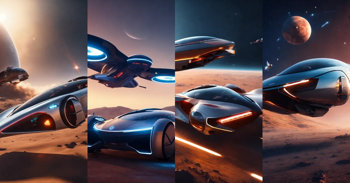 Lexica - Luxurious sleek ews flying car shooting out in space, future ...
