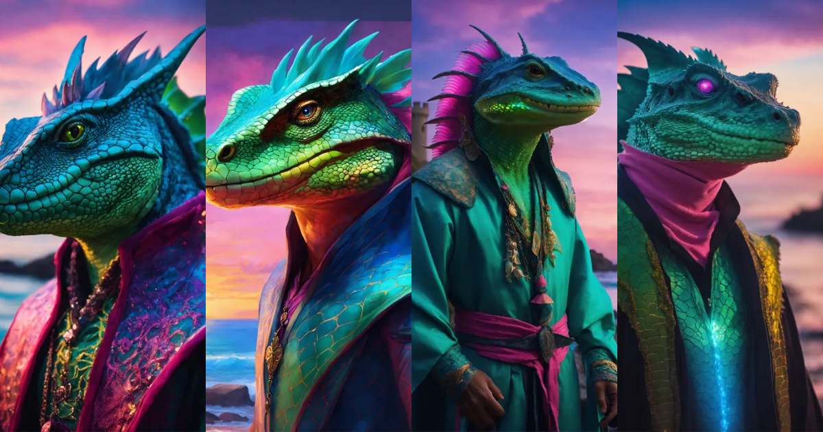 Lexica - Fantasy Portrait of a lizardfolk sorcerer, masculine humanoid ...
