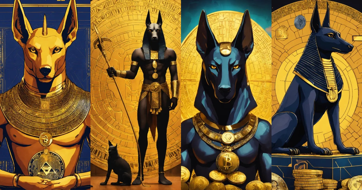 Lexica - Poster of Anubis, surrounded by cryptocurrency
