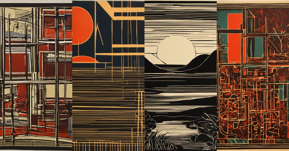Lexica - Linocut, abstract art, drawing in the style of Emil ruder