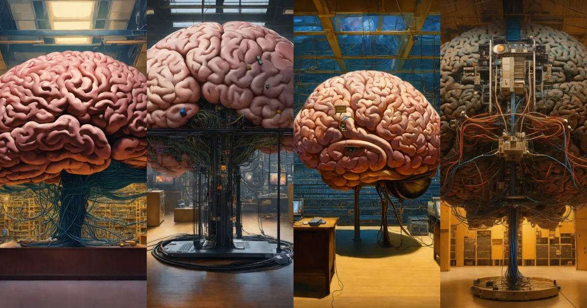Lexica - In the center of the room, a colossal human brain is ...