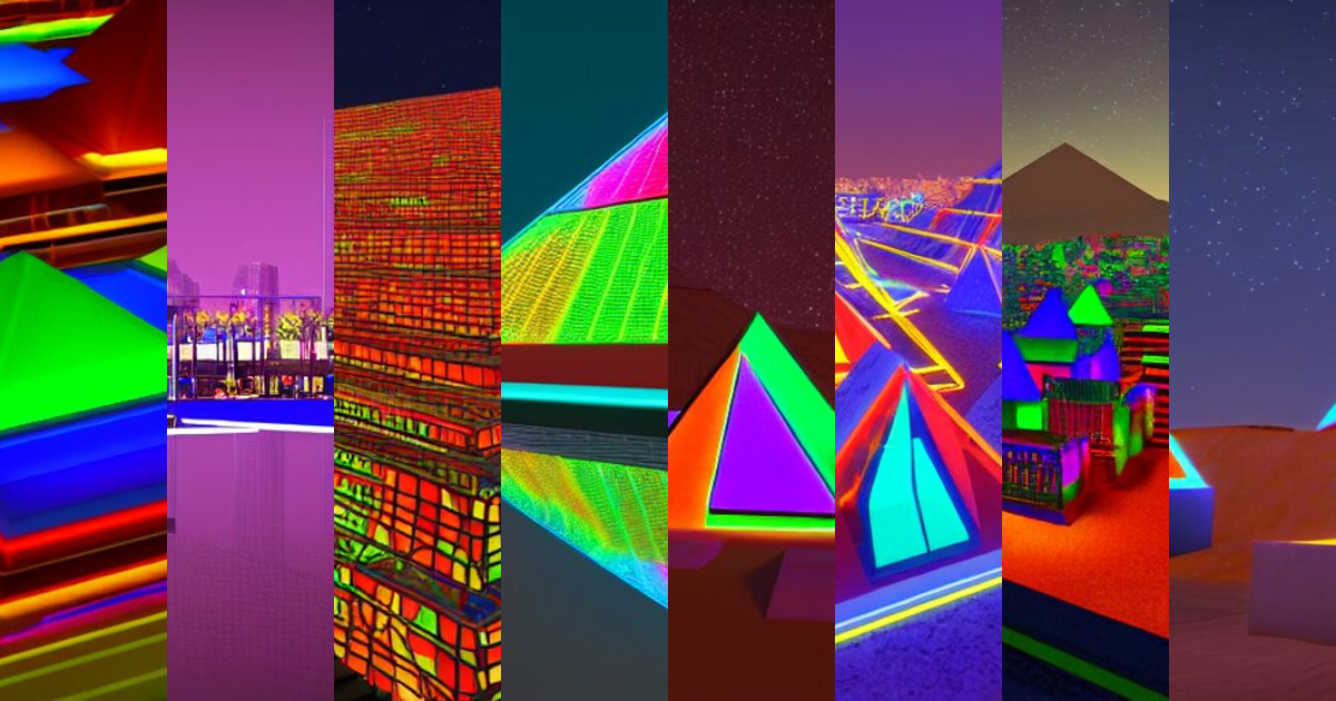 Lexica - Pyramids made of colorful neon glass at night time, by unreal ...