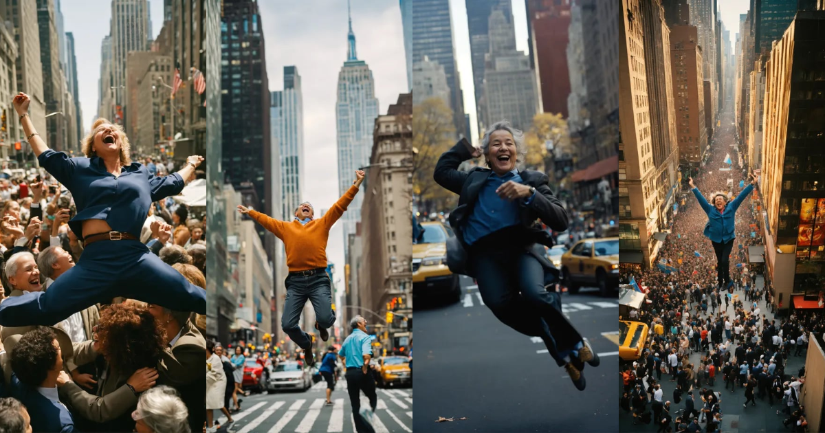Lexica - A middle-aged person falling, crowd, new york city street ...