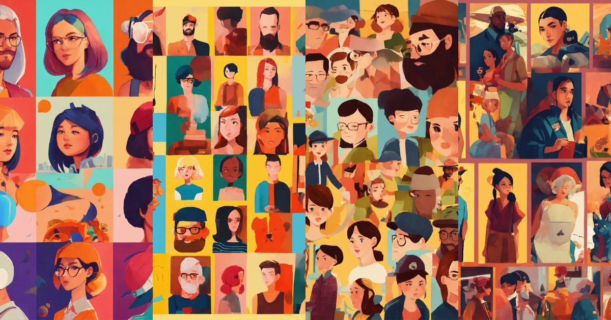 Lexica - Different character style illustration collage