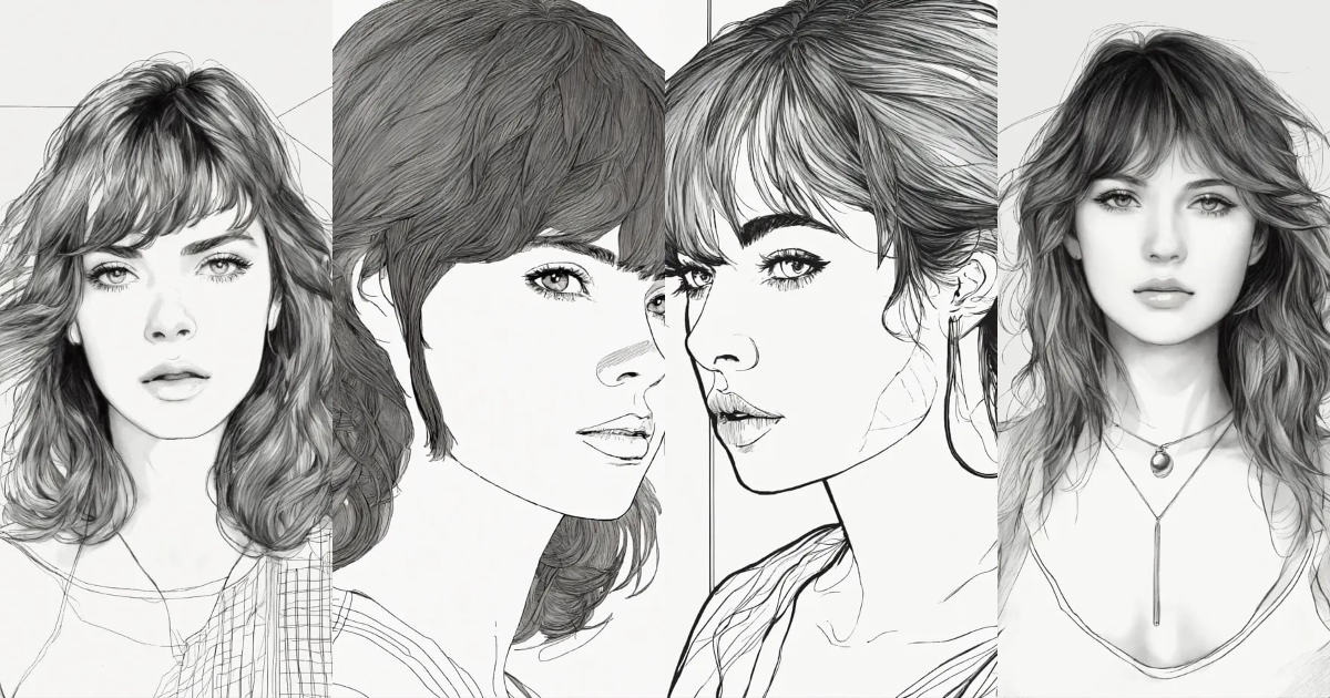 Lexica - Black and white line drawing, woman, upper body, lines ...