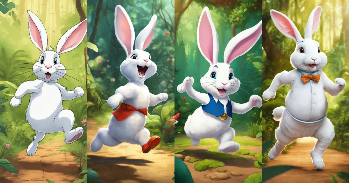 Lexica - Let cartoon big white rabbit running on two legs in jungle