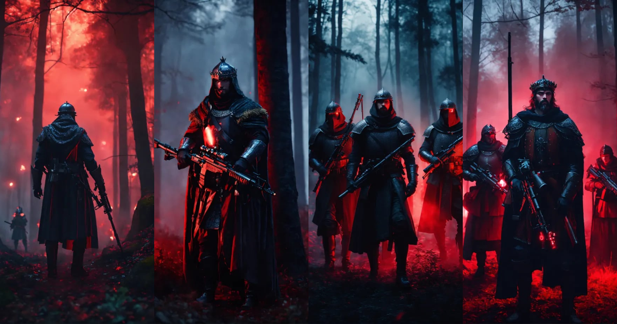 Lexica - Cinematic medieval King and his knights holding a sniper ...
