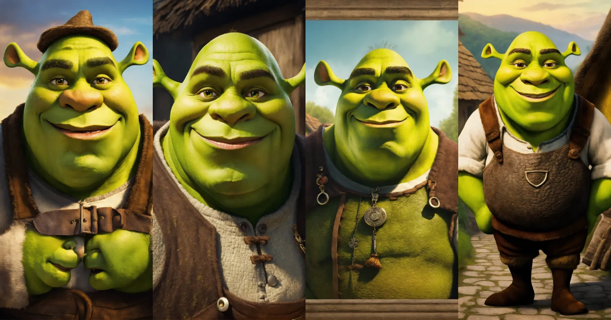 Lexica - Shrek in the style of a realistic portrait, set in a village.