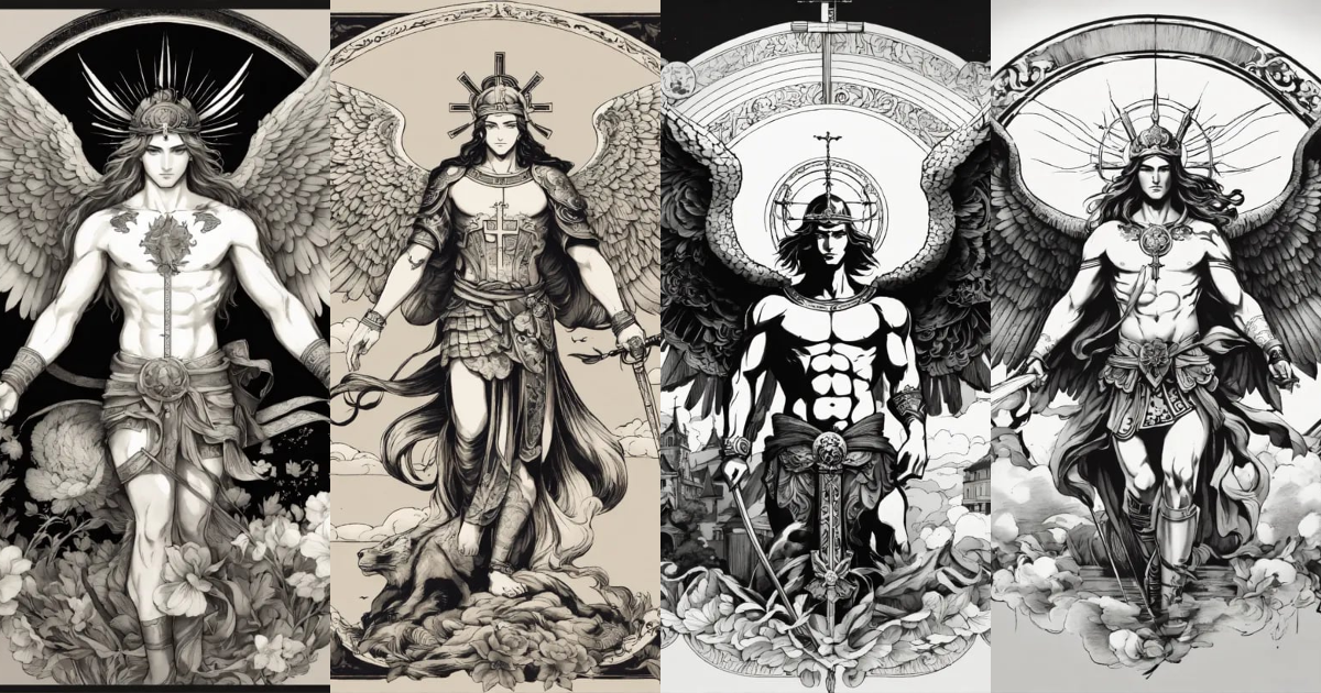 Lexica - Tatouage ultraréaliste Archange Saint Michel noir et blanc ...