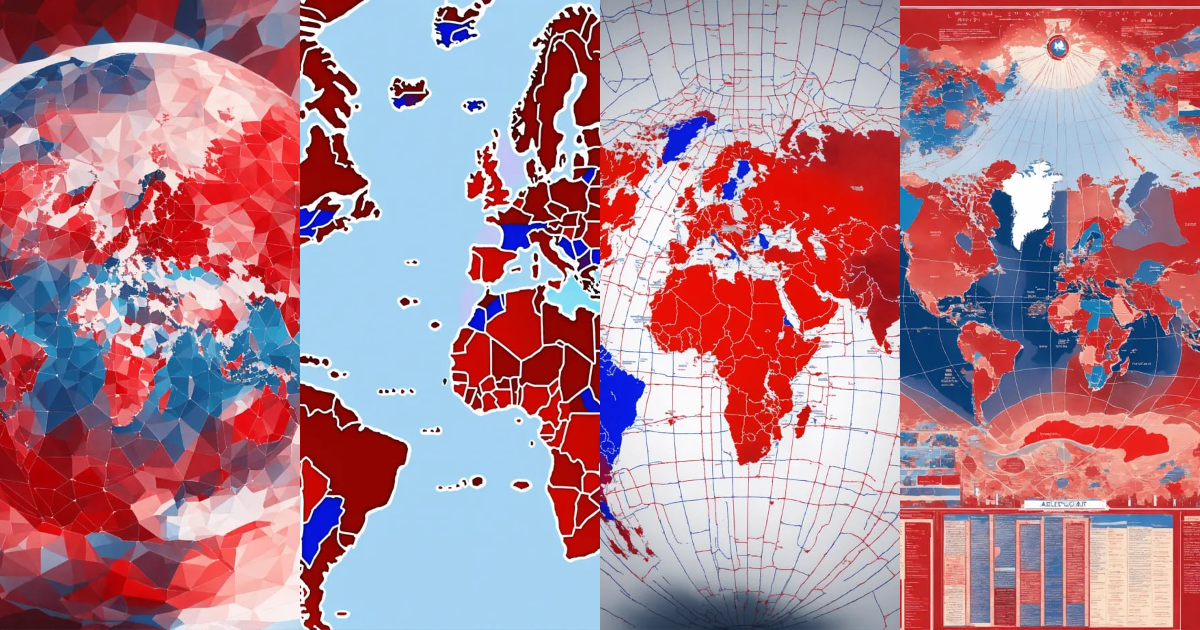 Lexica Digital art map of the world, filled using red, blue, white