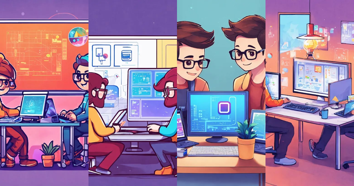 Lexica - Cute developers jointly creating a computer design at a ...
