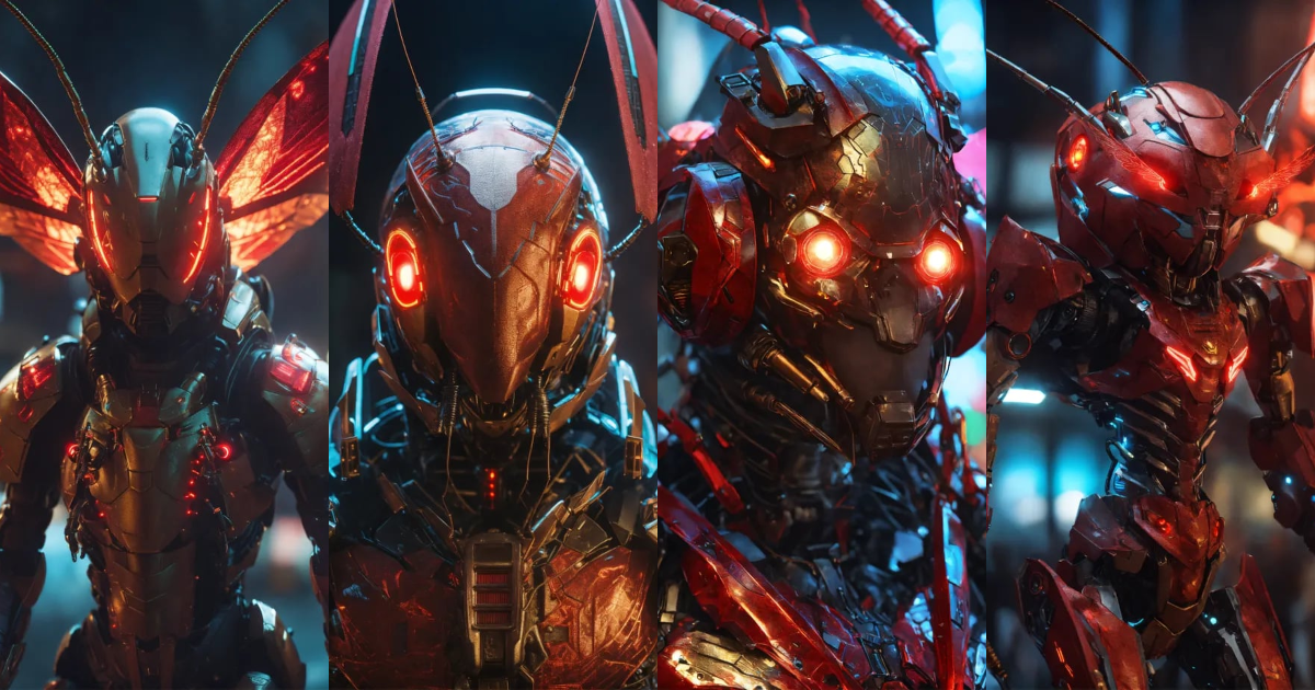 Lexica - Close up of cockroach faced humanoid with red glowing eyes ...