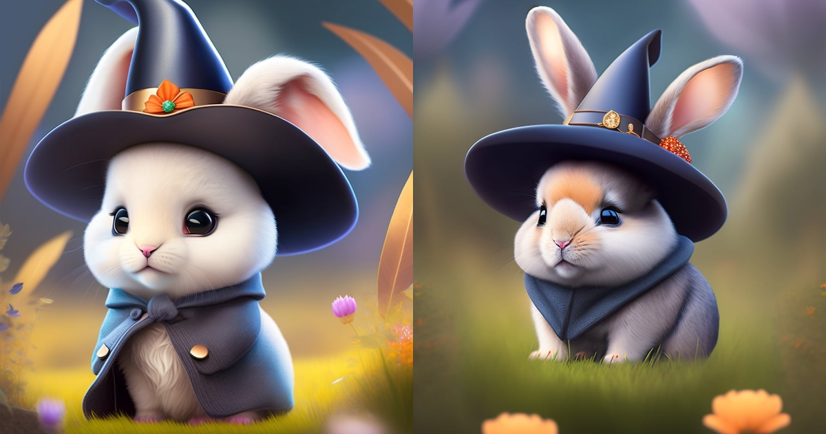 Lexica - Cute baby bunny wearing a witch hat, flanked by 2 halloween ...