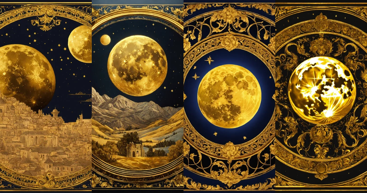 Lexica - Golden moon illustration, Renaissance ornament