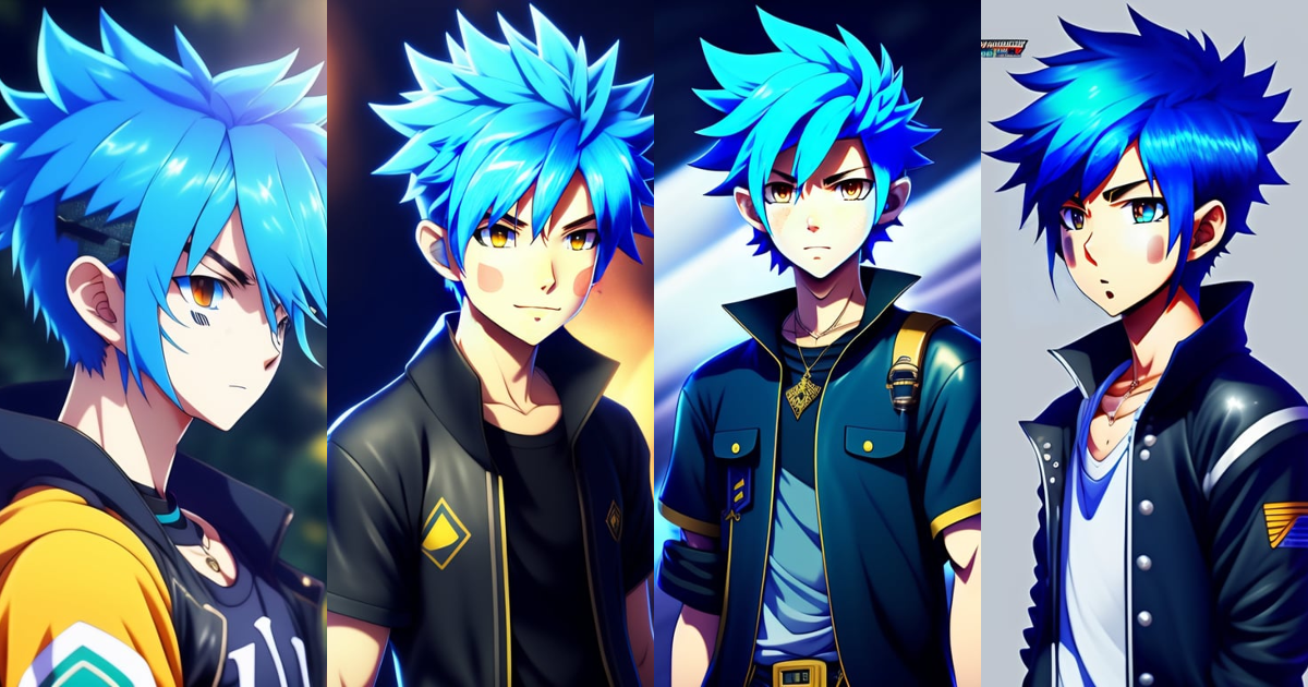 Lexica - Boy with blue hair and black outfit, pokemon trainer