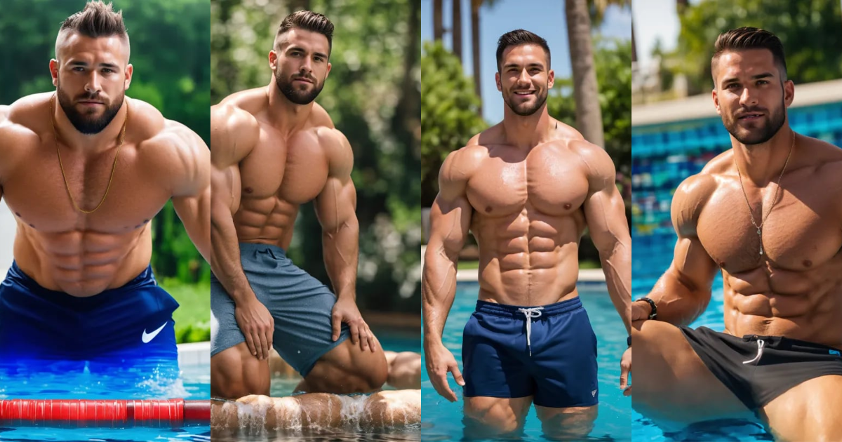 Lexica - 30-year-old man with big muscles, soft build, in a pool, big